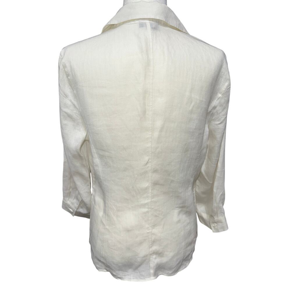Talbots Irish Linen Button Up Blouse Gather Detail Waist Off white 12 Office - Picture 3 of 7